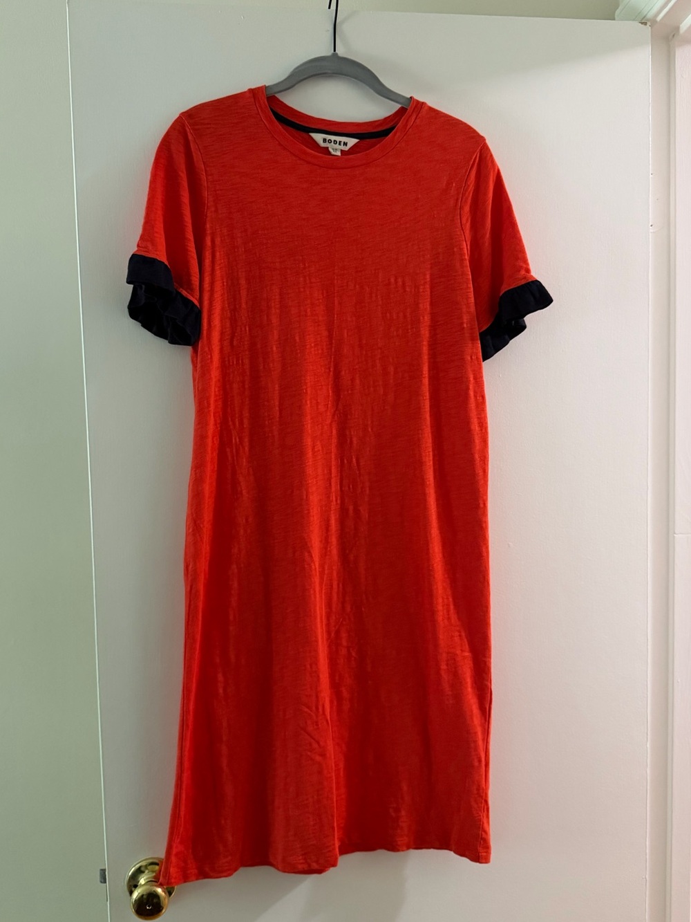 Boden Emily Ruffle Cotton T-Shirt Dress 6L Fiesta Red